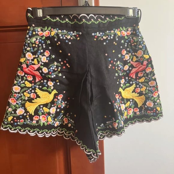 Zimmermann Carnaby Embroidered Bird Shorts 0 - Picture 1 of 1